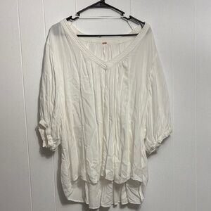 Free People White V-Neck Over-Sized Shirt